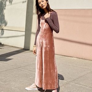 Madewell Crushed Velvet Wide Leg Rose Pink Jumpsuit New with Tags